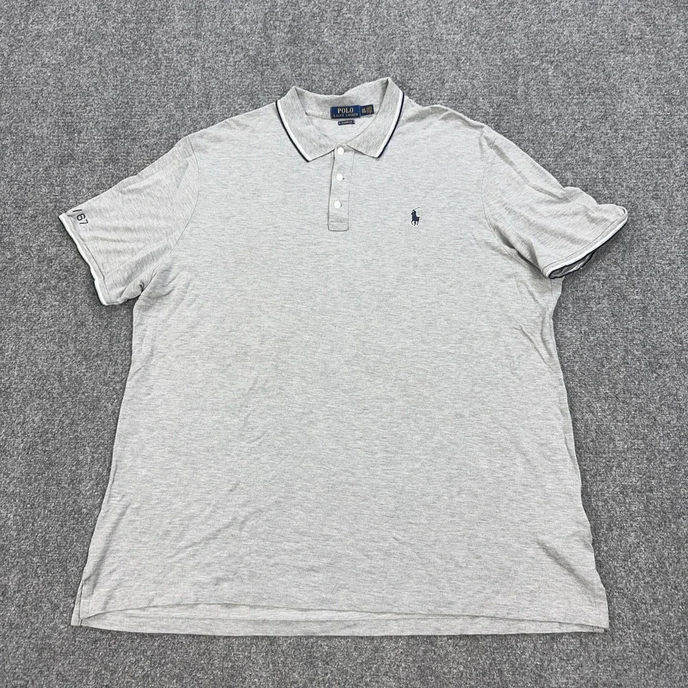 Polo Ralph Lauren Polo Shirt Mens 2XL Gray 100% Cotton Jersey Classic Fit Logo